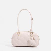 Small Fragrant Korean Version of Ringer Boston Bag Sweet Autumn Milk Tea Color Handbag Single Shoulder Crossbody Bag Bag Woman white