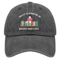 Easily Distracted by Books and Cats Baseball Cap Vintage Cotton Washed Baseball Caps Adjustable Low Adjustable kamufliažas