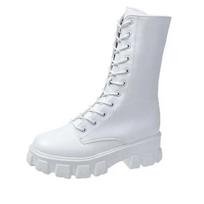 Nauji Vidurio blauzdos batai Moteriški rudens žiemos mada Suvarstomi moteriški „Chelsea“ užtrauktukas Botas Mujer „Botas Mujer“ sportiniai aukštakulniai moteriški batai 35 balta
