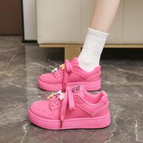 CRLAYDK Women's Dopamine Skateboard Flat Shoes for Girls PU Leather Lace Up Sneakers Walking Cute Star Casual Sport Tennis 35 pink