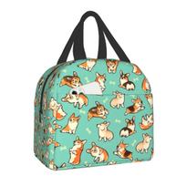 Cute Jolly Corgis Portable Lunch Box Waterproof Thermal Cooler Food Insulated Welsh Corgi Dog Lunch Bag For Women School Work 22x20x13CM smėlis