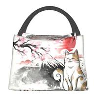 Sakura Cat Resuable Lunch Box Women Waterproof Cooler Thermal Food Insulated Lunch Bag Office Work Pinic Container 28x17x16CM smėlis