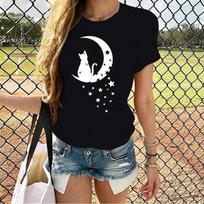 Hot Cat Printed T-Shirts For Women Summer Short Sleeve Tee Shirts Round Neck Casual Summer Ladies Tops M juoda
