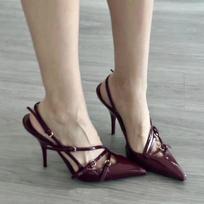 Beautiful!!! Versatile red high heels, small square head patent leather, sexy bag head high-heeled sandals for women 35