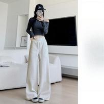 Gray Drawstring Sweatpants Women's Spring and Autumn New Straight Sweatpants S