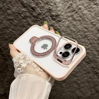 Magnetic Lens Metal Ring Stand Phone Case For IPhone 15 11 12 14 13 Pro Max Lens Glass Film Protection Transparent Magsafe Cover For iphone 15Plus