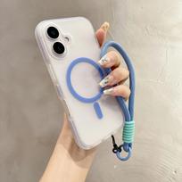 For MagSafe Magnetic Phone Case with Wrist Strap For iPhone 16 Pro Max 15 14 13 12 Translucent Matte Jelly Color PC+TPU Cover For iPhone 16 Pro Max