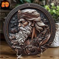 2D Flat 20*20cm1pc Zeus-Inspired Round Wooden Wall Art, Ornate Zeus Head & Floral Design, Ideal for Home, Office, Bar Decor or Wedding Gift. 20*20cm