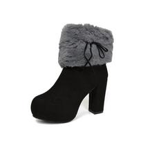 2024 Winter Shoes Women High Heels Boots Fur Warm Shoes Fashion Boots for Women Winter High Heels Super Square High Heel 34 juoda pilka spalva