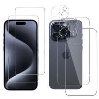 Tempered Glass Screen and Back for iPhone 15 PRO and Camera Protection [Pack 2] Phonillico® Protective Glass Film skaidri