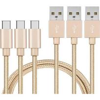 USB-C Cable for Xiaomi POCO X3 NFC - POCO X3 PRO - POCO M3 - POCO F3 - Type USB-C Nylon Braided Gold 1 Meter [LOT 3] Phonillico® auksas