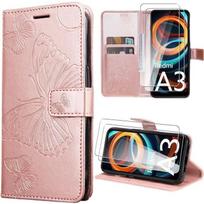 Case for Xiaomi Redmi A3 - Pink - Leather Effect Butterfly - Card Slots - Stand - 2 Tempered Glasses