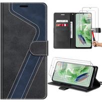 Case for Xiaomi Redmi Note 12 5G - E.F.Connection - Black - PU Leather - Tempered Glass - Multi-position Stand