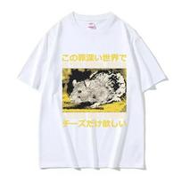 Summer Hot-selling Cotton T-shirt, Humor, Japanese Mouse Image, Retro, Oversized, Y2k, Unisex, Cute and Versatile M balta