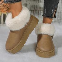 New Faux Fur Snow Boots Women Winter Pu Leather Waterproof Plush Ankle Boots Woman Slip-On Non-Slip Warm Cotton-Padded Shoes 36 ruda
