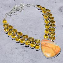 Malinga Jasper, Citrine Handmade 925 Sterling Silver Necklace 18  u6R86 brown