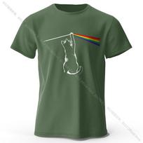 Artistic Hand-Drawn Cat Portrait Print 100% Cotton T-Shirt, Soft Fabric Round Neck Short Sleeve Tee, Unisex Creative Style XXXXL armijos žalia spalva