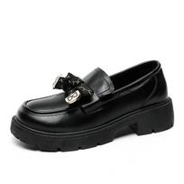 Lefu Shoes Summer New Trendy Casual Women's Moccasin Slippers Solid Color Little Leather Elevated Thick Sole Campus 40 juoda