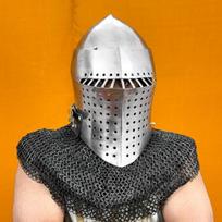 Bascinet grandininių šarvų šalmas su papildomai sustiprintais akių strypais Patvarus viduramžių šalmas šarvuotam kovai, LARP, Cosplay, rekonstrukcijoms gray