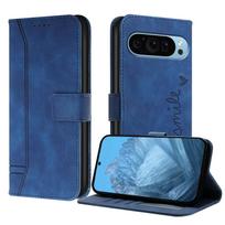 Magnetic Leather Wallet Flip Case for Google 5 5A 6 6A 7 7A 8 8A 9 9A Pro XL | Phone Cover Protective Smile Printed & Card Slots Pixel 5 mėlyna