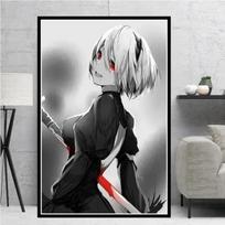 Įkvėpta NieR Automata Drobės tapyba Kovos žaidimo mergina Anime menas Unikalus sienos menas Paveikslai namų dekoravimui 21cm×30cm NoFrame gray