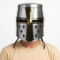 Viduramžių kryžiuočių riterio didysis šalmas su žalvariniu kryžiumi, templierių šarvų replika, skirta cosplay gray