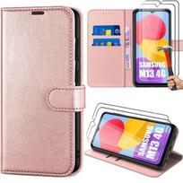 Coque - Samsung - Galaxy M13 - Effet Cuir Rose - 2 Verres Trempés - Support de Visionnage rožinė