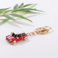 Animacinis mini automobilio raktų pakabukas su kalnų krištolu, metalinis automobilio modelio raktų žiedas, dekoratyvinis pakabukas, aksesuarai MINI Cooper S JCW R50 raudona