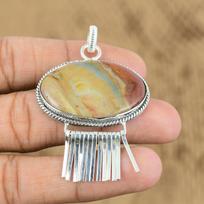 Womens day Deal Oval Natural Polychrome Jasper Sterling Silver Pendant Jewelry