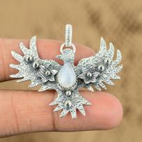 Memorial Day Deal 925 Sterling Silver Natural Rainbow Moonstone Eagle Pendant