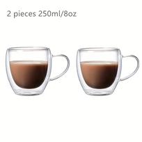 2 vnt. Dvisieniai kavos puodeliai Stiklinės Puodeliai 12oz Espresso Cappuccino Latte Arbatos puodeliai su rankena Karščiui atsparus stiklas 250-450ml