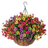 10 Inch DIY Chain Basket with Vibrant Artificial Flowers for Decoration