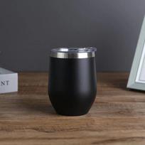12OZ Nerūdijančio plieno kiaušinio lukšto puodelis Šaltas ir karštas termopuodelis Alaus bokalai Vyno taurės Gerkliukas Termopuodelis kavai 301-400ml juoda