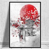 Hot Japanese Zen Ink Bonsa Bushido Samurai Kanji Canvas Painting Poster and Printmaking Mural Picture for Home Decoration 21cm×30cm NoFrame