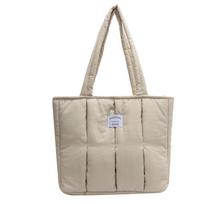 New cotton-filled soft waxy tote bag for female college students, shoulder bag for class, large bag for work, nylon bag