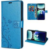 Case for Xiaomi Redmi Note 14 Pro Plus 5G/Note 14 Pro+ 5G, 360 Protection Leather Effect Blue Plant Butterfly Pattern