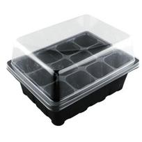 12 ląstelių plastikiniai daigų vazonėliai su kvėpuojančiomis skylėmis, sodinimo kupolu ir pagrindu, sodo auginimo dėžė, augalų sėklų dėklų rinkinys, dygimas juoda