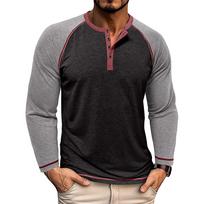 Men's Button Lapel Colored Cotton Long Sleeved Base Men's Top L juoda