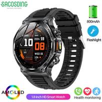 SAOCSIDNG New Smart Watch Men Women 1.8'' HD Screen Sport Fitness Smart Watch Heart Rate Bluetooth Call Waterproof Smartwatch Man black
