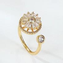 2024 New Fidget Spinner Rings for Women Cubic Zirconia Sunflower  Rotatable Rings Adjustable Calming Worry Rings gray