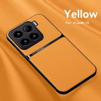 For Xiaomi 15 15 Pro 15 Ultra leather texture built-in magnetic TPU soft edge anti-drop anti-fingerprint phone case For Xiaomi 15 geltona