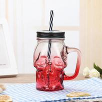 480 ml kūrybingas kaukolės stiklinis puodelis su dangteliu, stiklainis sultims, pienui, kokteiliams, gėrimų indų įrankiai barui, vakarėliui 401-500ml mėlyna