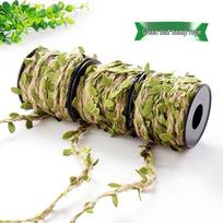 Green Leaf Hemp Rope Christmas Decoration with Wax Thread and Imitation Hemp Flower Vine 5m