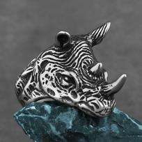 Retro Domineering Rhino Head Titanium Steel Ring European and American Style Animal Ring Men's Street Hip Hop one size(6-13)