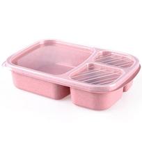 3 tinkliniai pietūs Kviečių šiaudų dėžutės Stalo reikmenys Bento Box Nešiojami maisto laikymo konteineriai Indų rinkinys rožinė