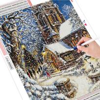 Visas grąžtas deimantinis tapybos namas deimantinis siuvinėjimas žiemos peizažas mozaika Kalėdų dekoracijos sienų menas Full Round (20X30CM)