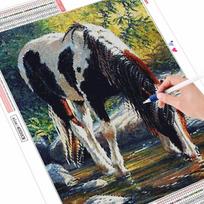 Deimantinis siuvinėjimas Siuvinėjimas kryželiu arklys, pilnas kvadratas, apvalus grąžtas Deimantinis dažymas gyvūnų mozaika rankdarbiai Namų dekoravimas Full Square (20X30CM) black