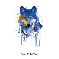 akvarelės gyvūnai Drabužiai Deco Patch Hot Transfers A lygio Plaunama vilko galva Aksesuarai Gobtuvai Viršutiniai lipdukas 16.4x23cm blue
