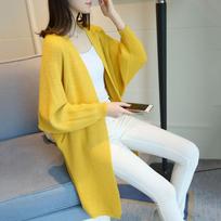 Korean Cardigan Women Yellow Green Pink Khaki Coffee Black Cardigan Autumn Winter Knitted Long Cardigan with Pocket One Size yellow