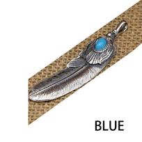 S925 Sterling Silver Jewelry Retro Thai Silver Inlaid Turquoise Edition Handmade Feather Pendant for Men and Women mėlyna